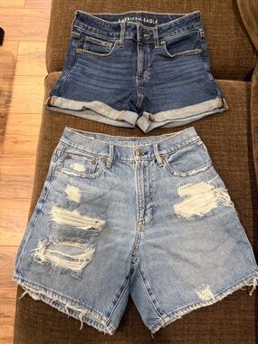 American Eagle Outfitters Women's Denim Shorts Dark Wash & Light Distressed Sz 2